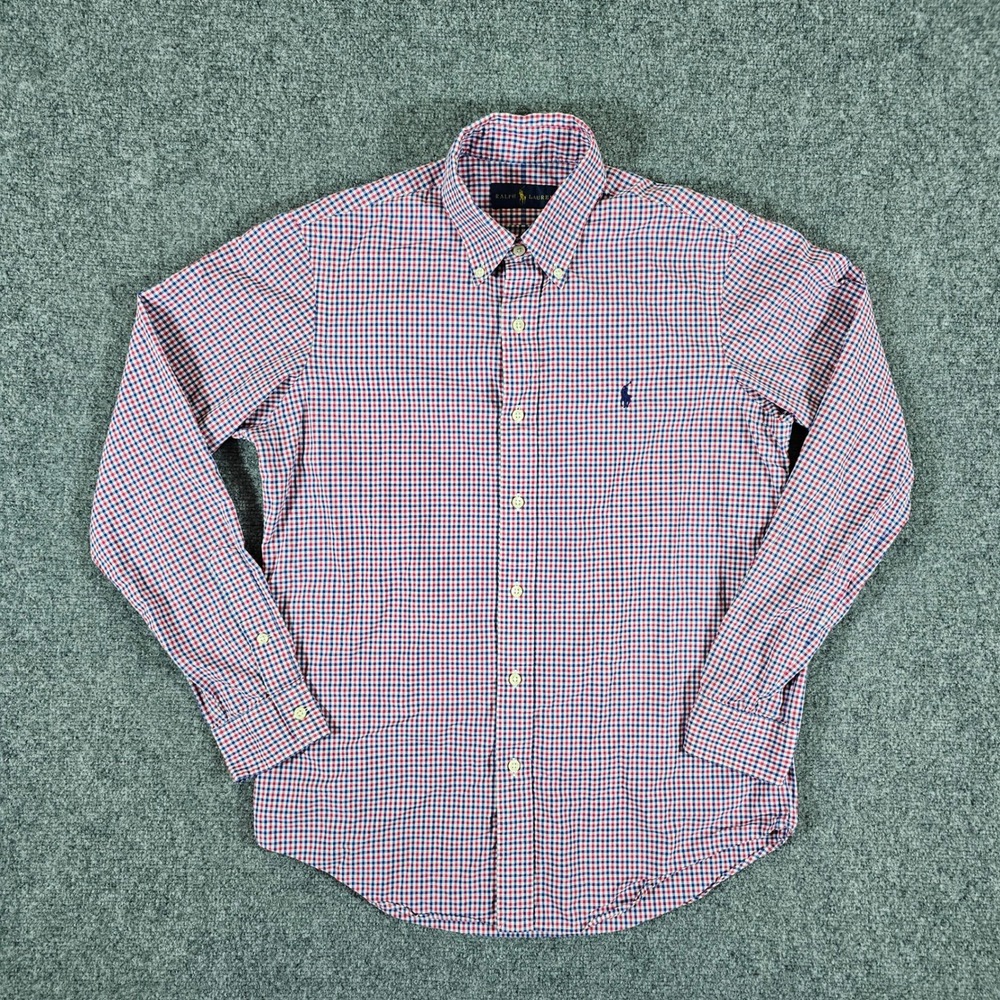 Ralph Lauren Button Down Shirt Gingham Check Long Sleeve Red/Blue Mens Size S